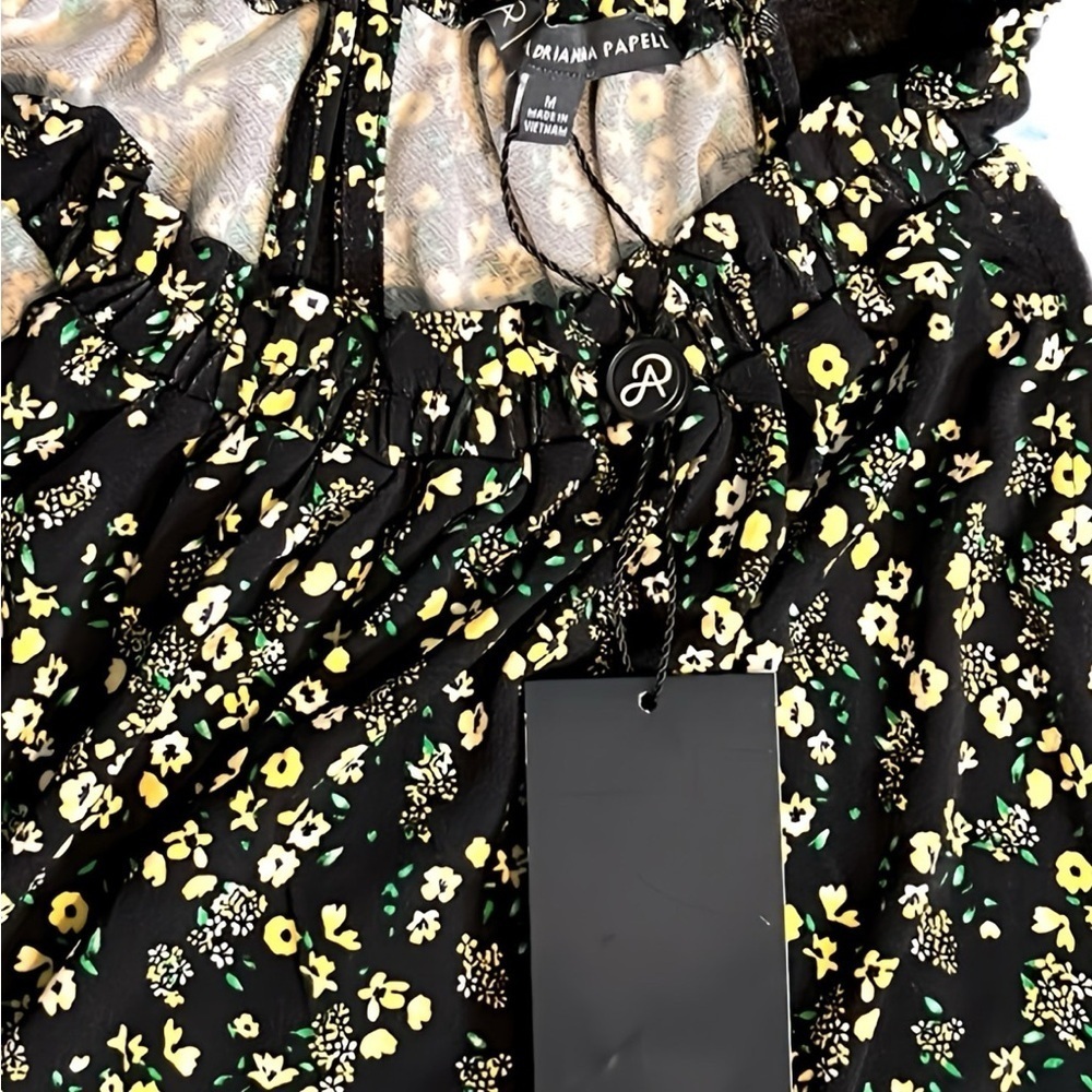 Adrianna Papell Floral Halter Blouse Black Chiffon Boho Cottagecore Top M NWT - Picture 10 of 12
